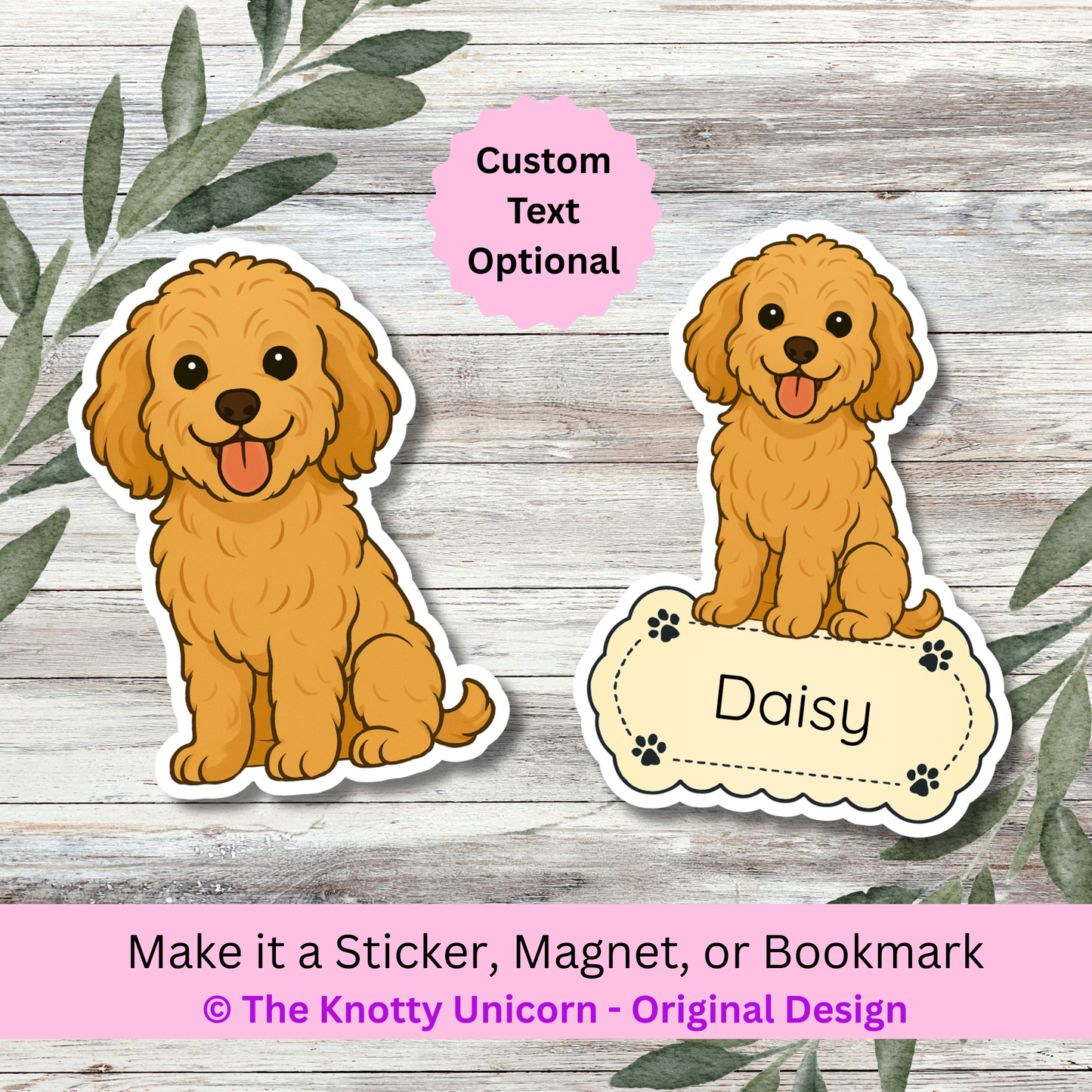 Autocollant personnalisé pour chien Cavapoo – Abricot | Personnalisable avec votre nom