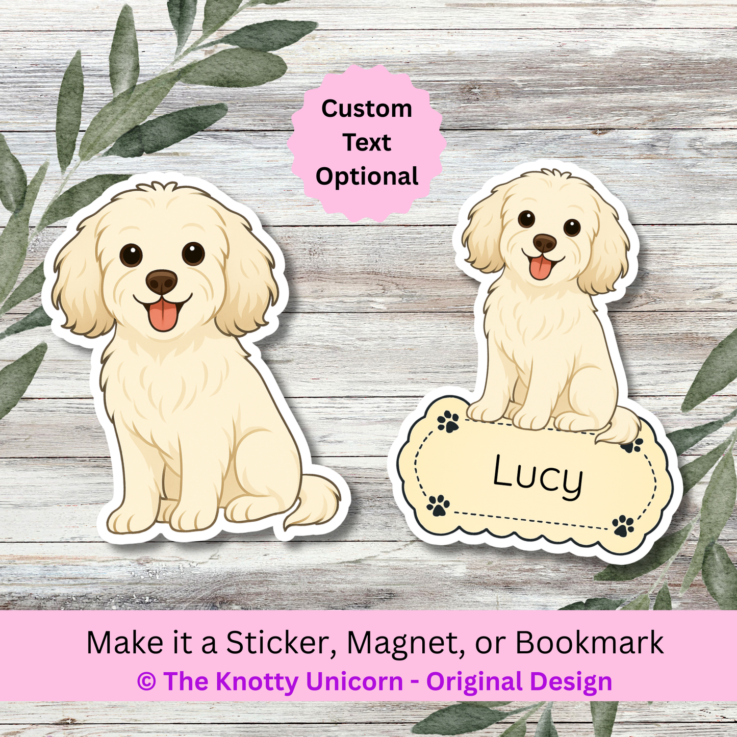 Personalized Cavapoo Dog Sticker - Cream