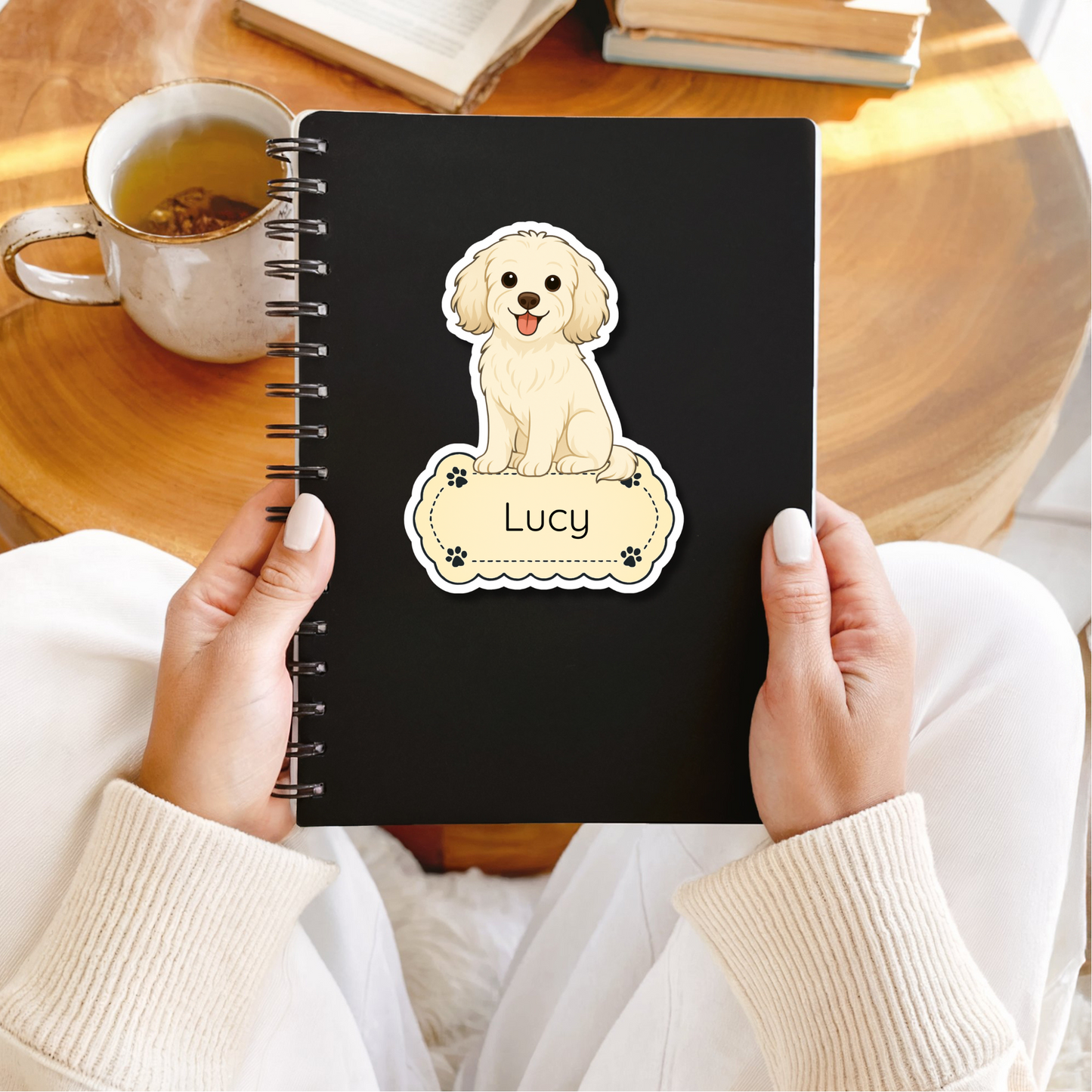 Custom Cavapoo Dog Sticker - Cream | Personalized with Name