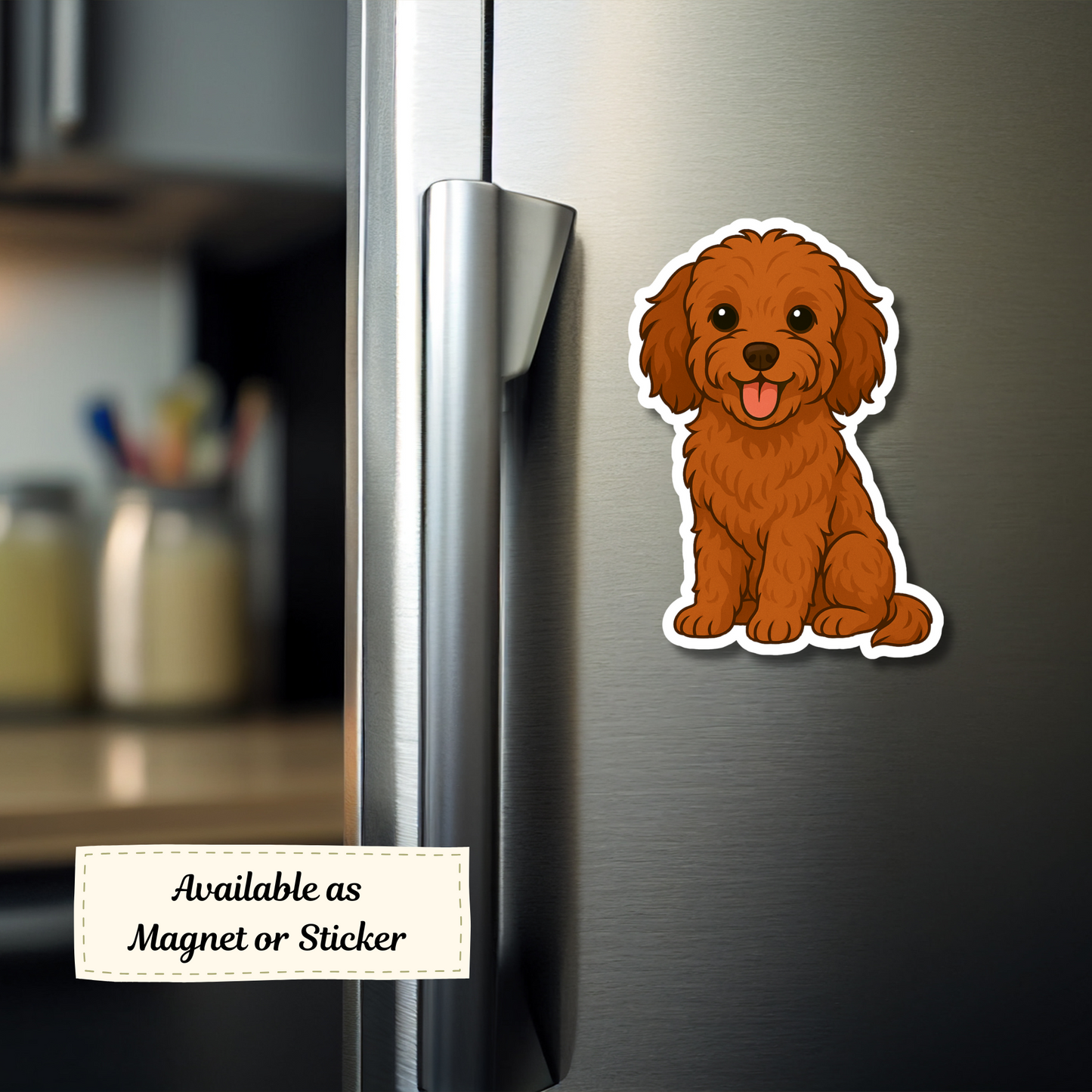 Aimant personnalisé pour chien Cavapoo - Rouge | Personnalisable avec le nom de l'animal