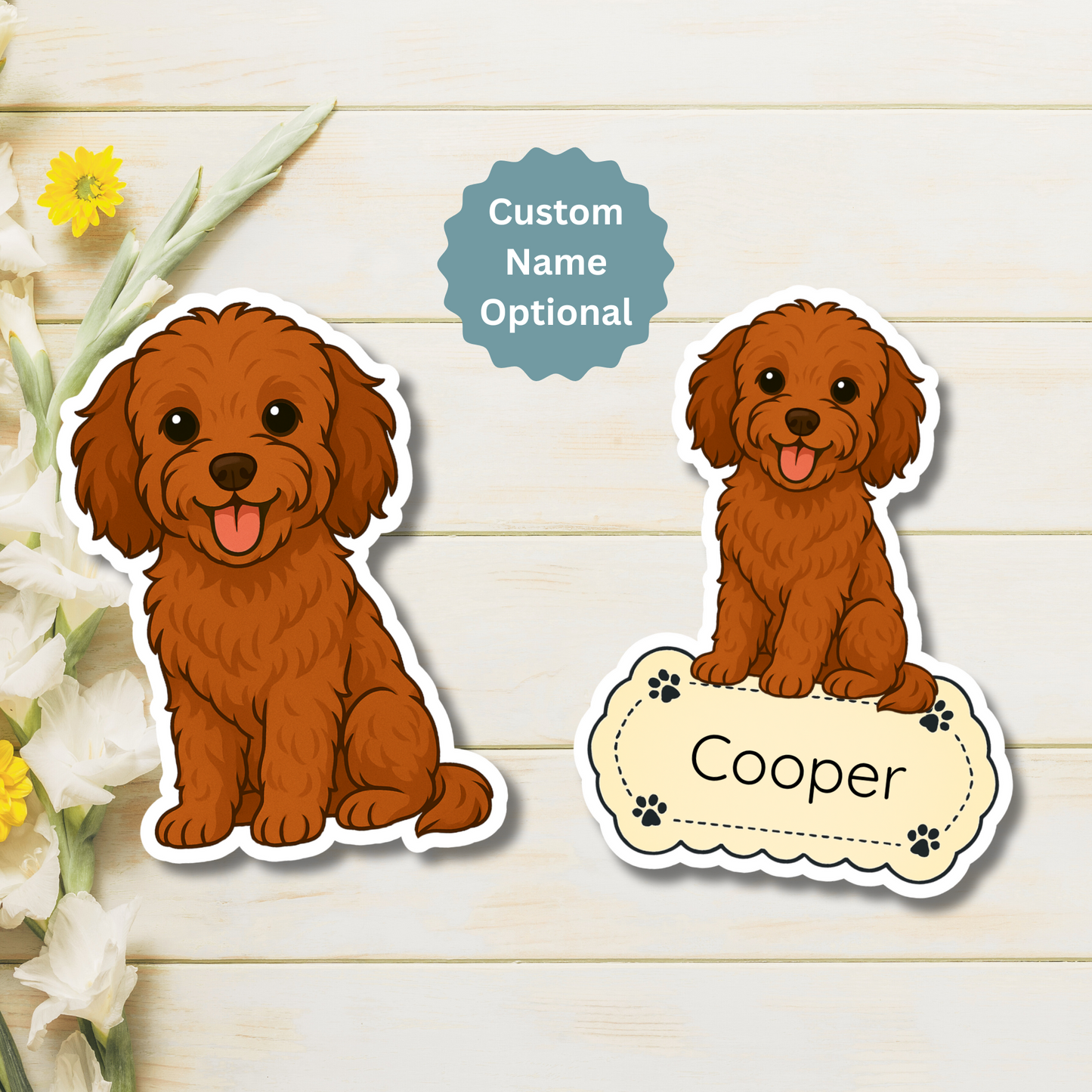 Aimant personnalisé pour chien Cavapoo - Rouge | Personnalisable avec le nom de l'animal