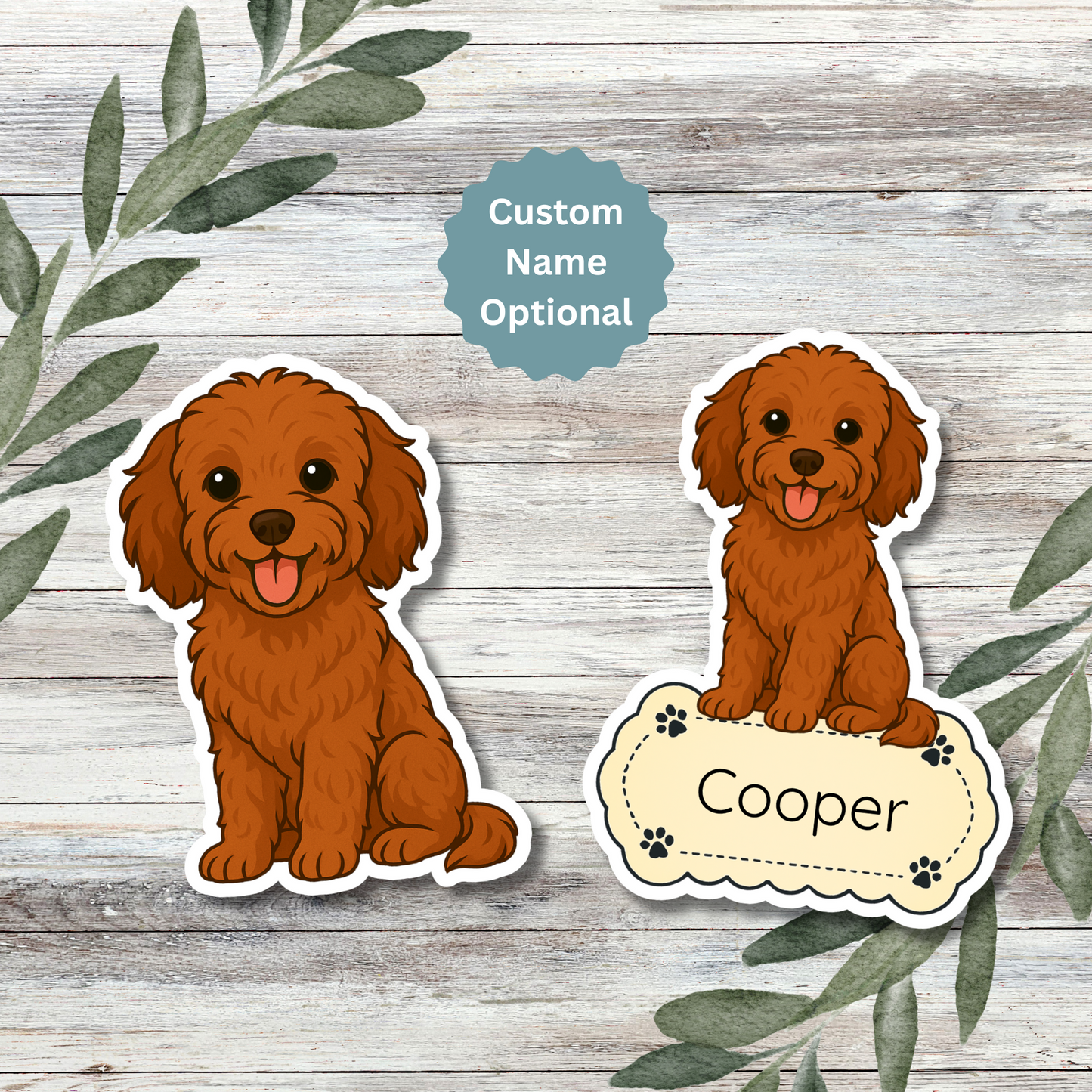 Custom Cavapoo Dog Sticker - Red | Personalized with Name