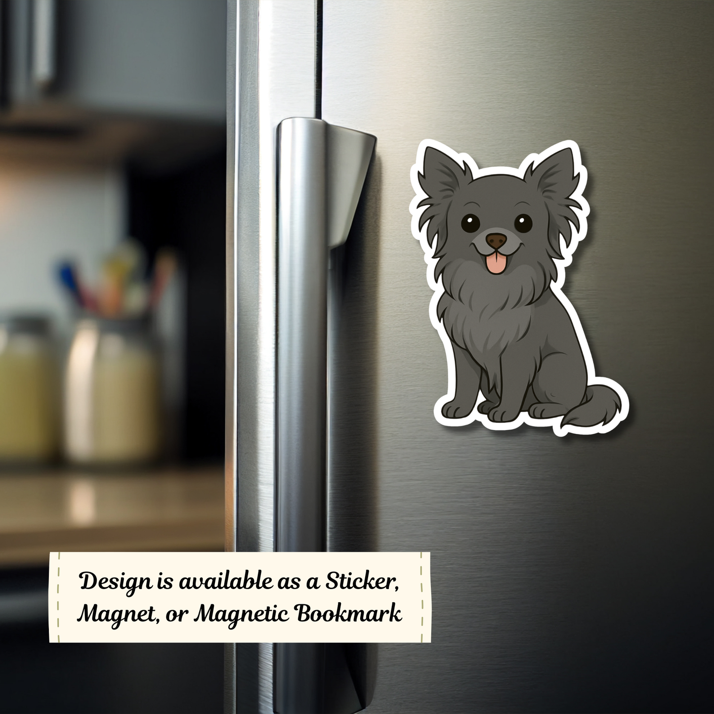 Custom Long Haired Chihuahua Dog Magnet / Bookmark - Black