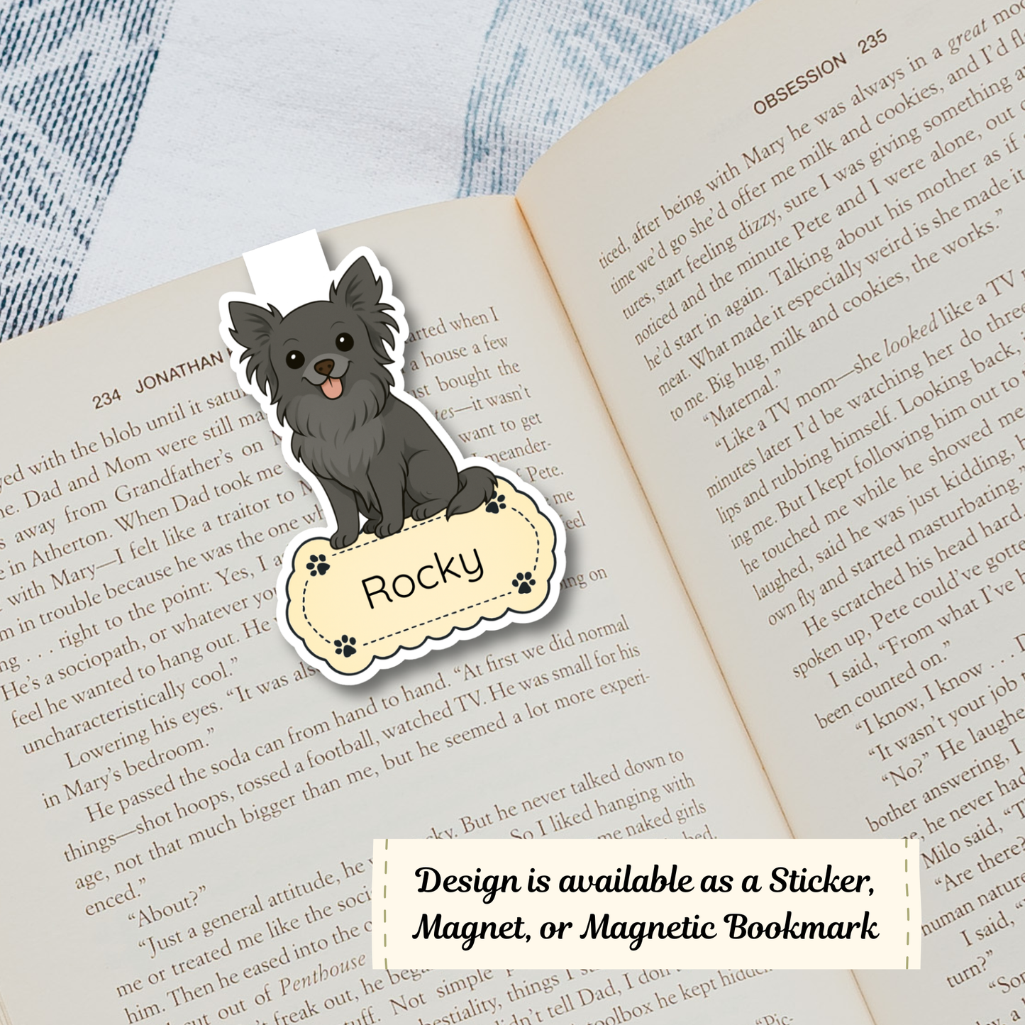 Custom Long Haired Chihuahua Dog Magnet / Bookmark - Black