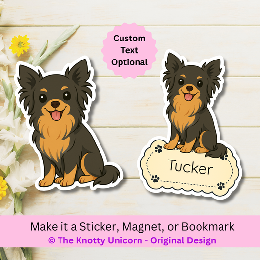 Custom Long Haired Chihuahua Dog Magnet / Bookmark - Black and Tan