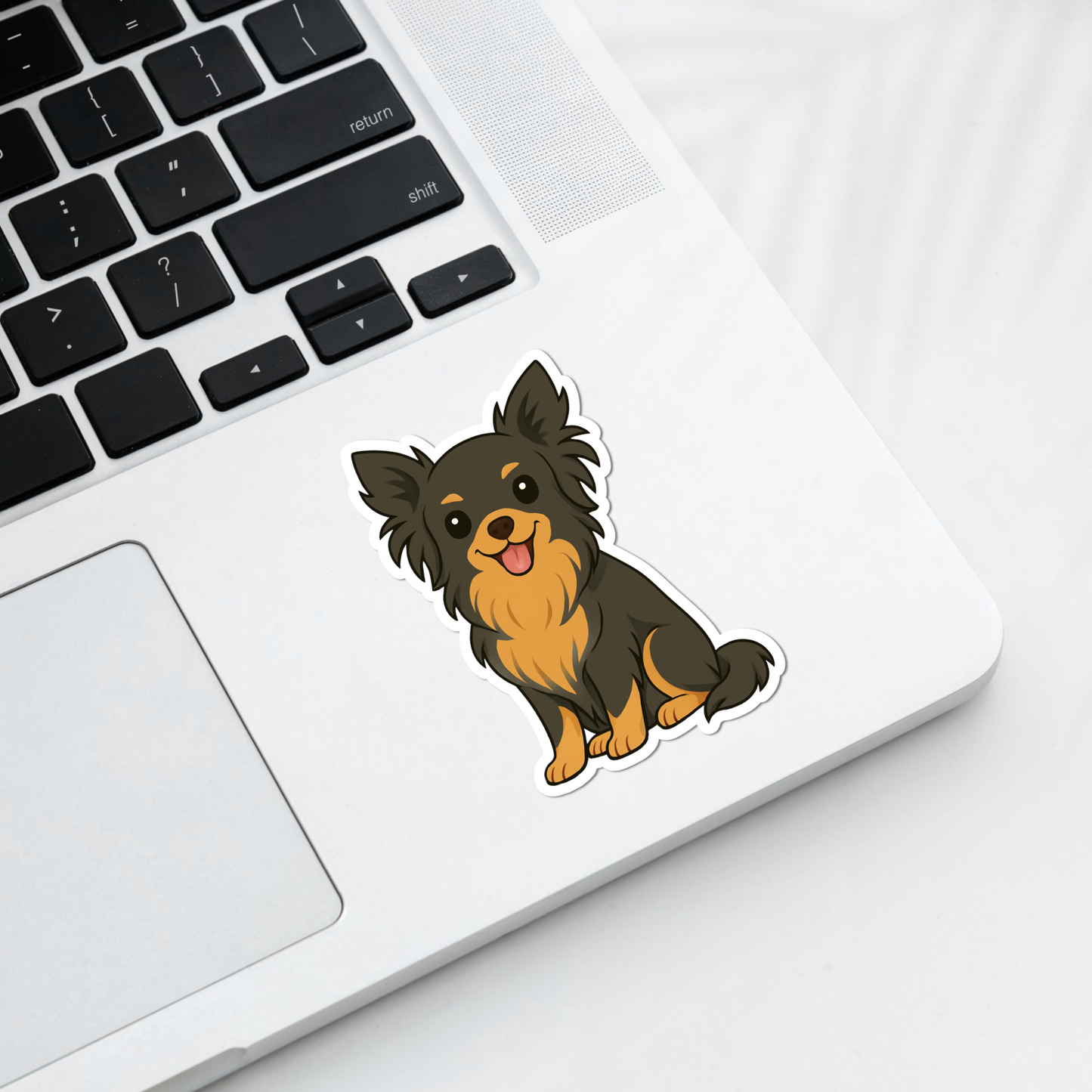 Custom Chihuahua Dog Sticker - Long Haired Black and Tan | Personalized with Name