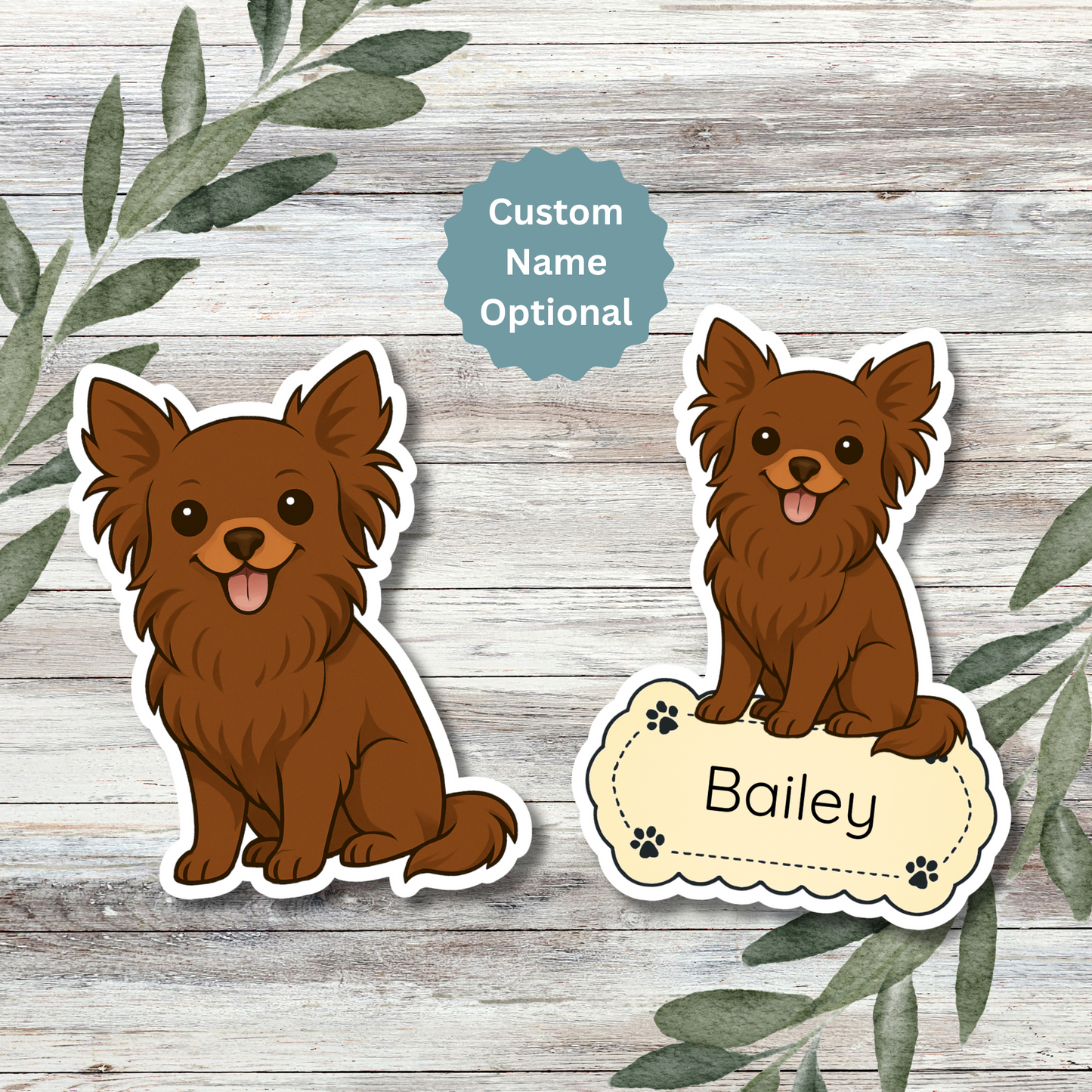 Custom Chihuahua Dog Sticker - Long Haired Chocolate | Personalized with Name