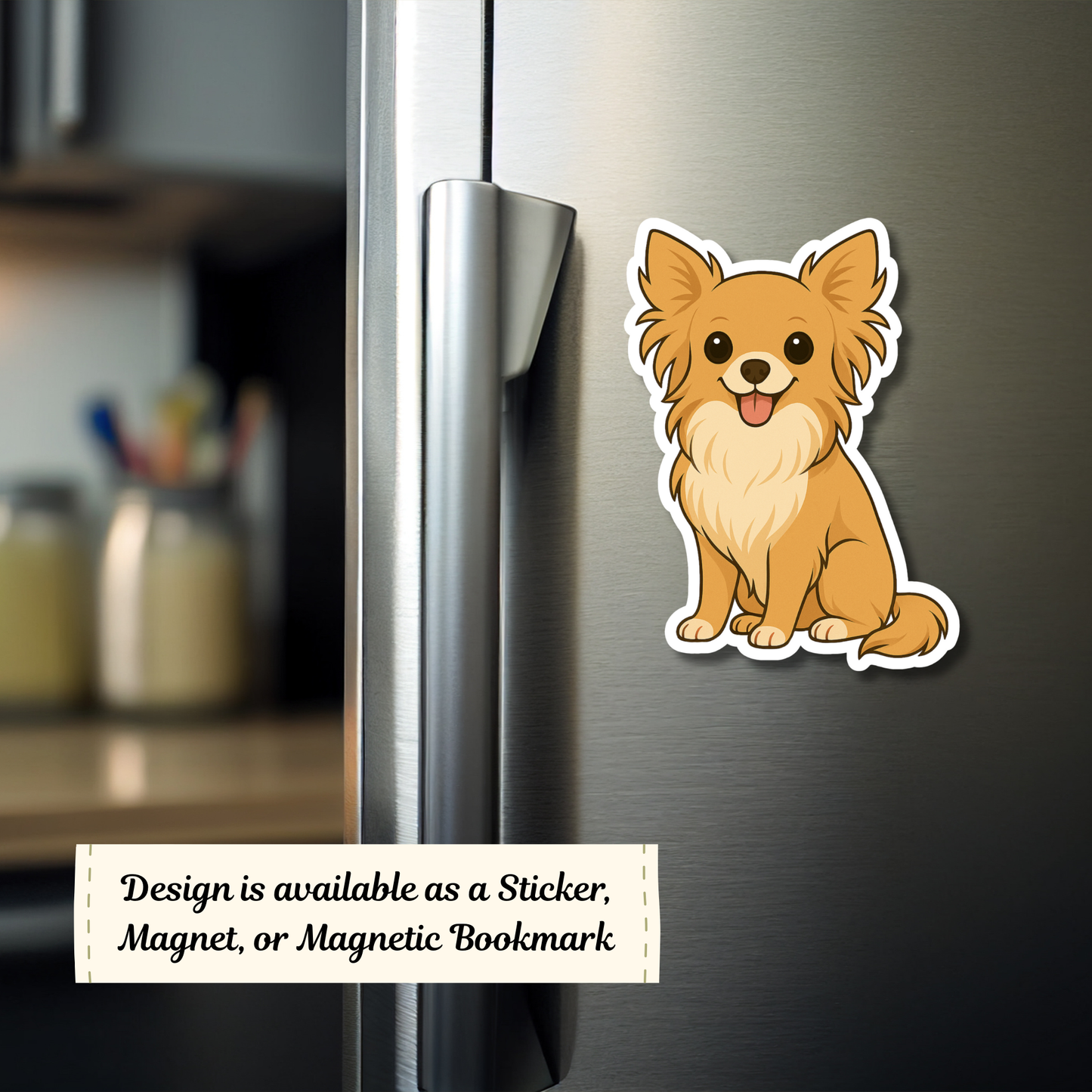 Custom Long Haired Chihuahua Dog Magnet / Bookmark - Fawn