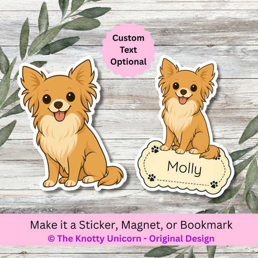 Personalized Long Haired Chihuahua Dog Sticker - Fawn