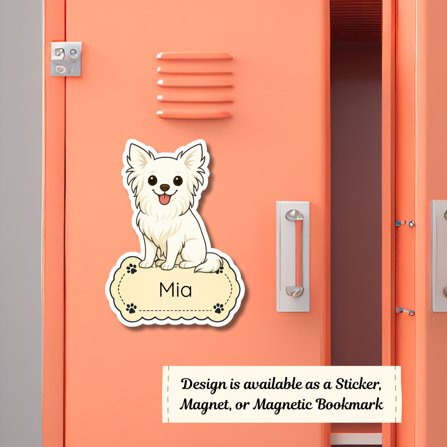 Custom Long Haired Chihuahua Dog Magnet / Bookmark - White