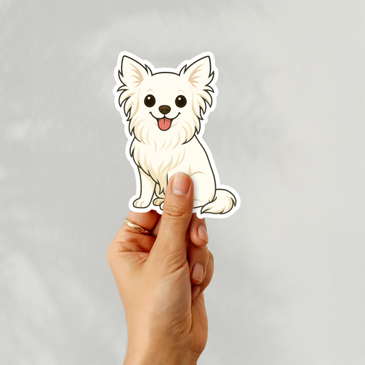 Custom Chihuahua Dog Sticker - Long Haired White | Personalized with Name