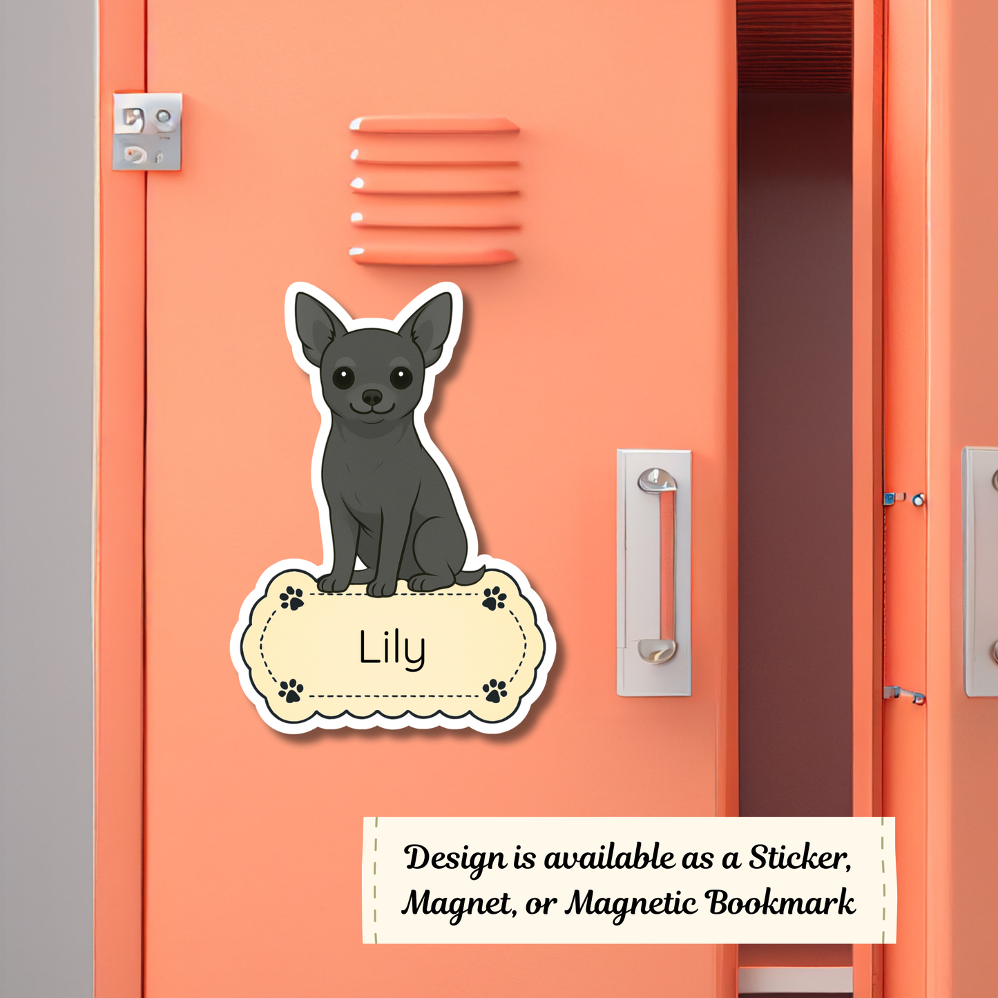 Custom Short Haired Chihuahua Dog Magnet / Bookmark - Black