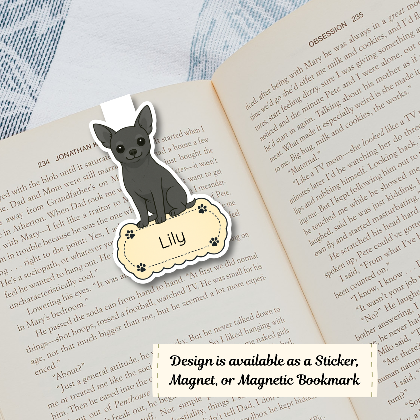 Custom Short Haired Chihuahua Dog Magnet / Bookmark - Black