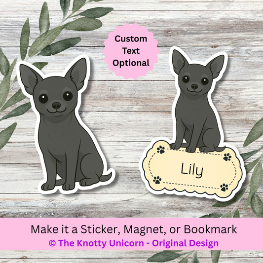 Personalized Short Haired Chihuahua Dog Sticker - Black
