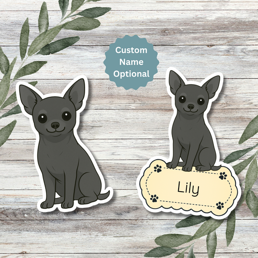 Custom Chihuahua Dog Sticker - Short Haired Black | Personalized with Name