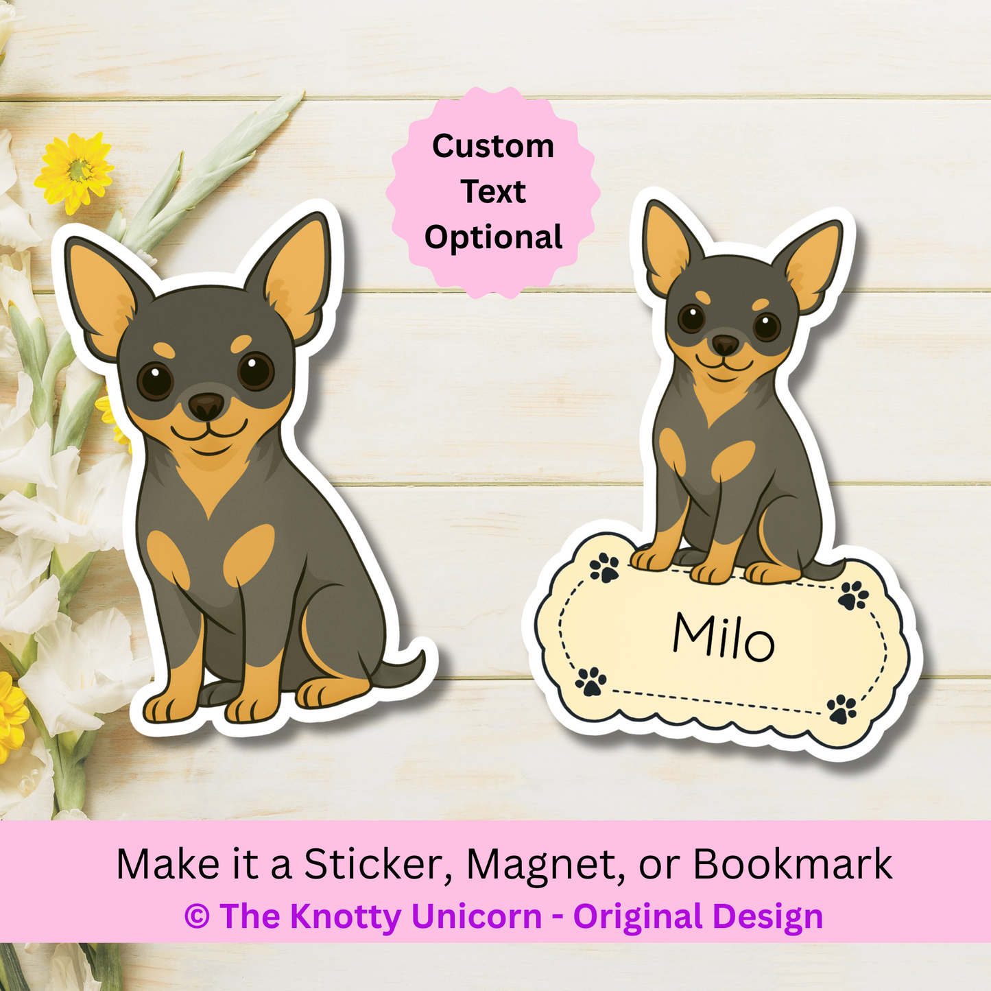 Custom Short Haired Chihuahua Magnet / Bookmark - Black and Tan