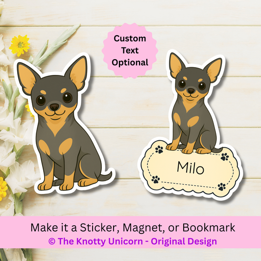 Custom Short Haired Chihuahua Magnet / Bookmark - Black and Tan