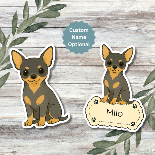 Custom Chihuahua Dog Sticker - Short Haired Black and Tan | Personalized with Name