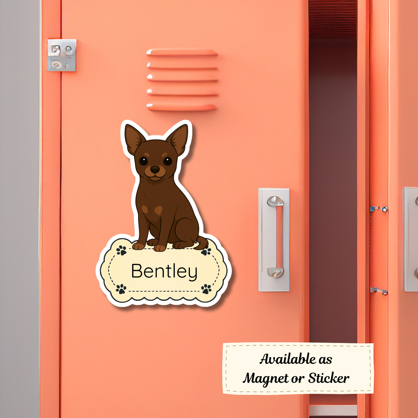 Aimant personnalisé Chihuahua à poil court en chocolat | Personnalisé avec le nom de l'animal