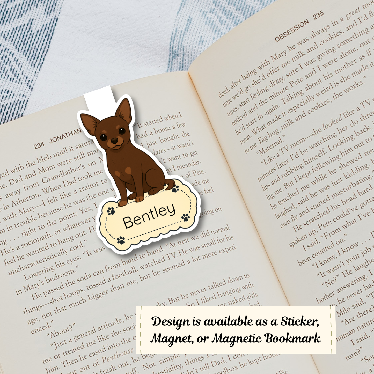 Custom Short Haired Chihuahua Dog Magnet / Bookmark - Chocolate