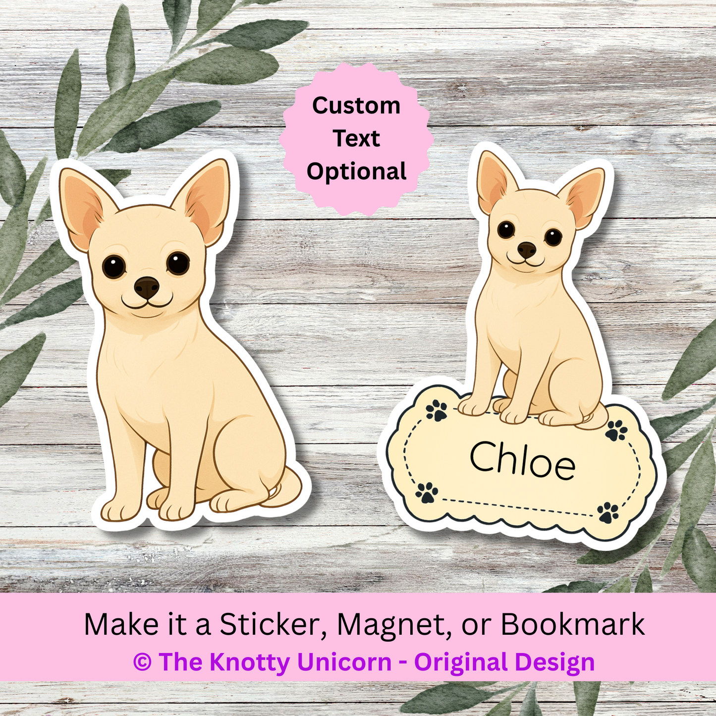 Personalized Short Haired Chihuahua Dog Sticker - White