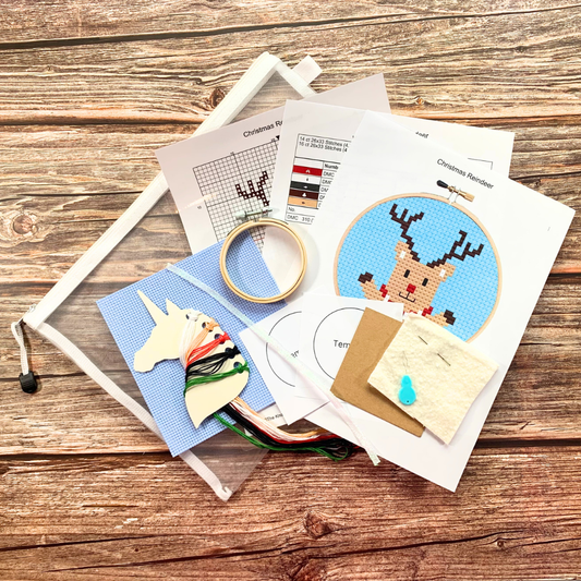 Whimsical Reindeer Cross Stitch Kit (3 inch hoop)