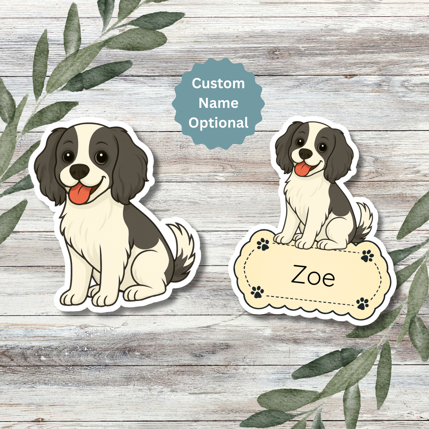 Custom Cockalier Dog Sticker - Black and White | Personalized with Name