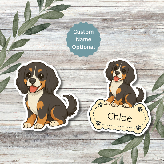 Autocollant personnalisé pour chien cockalier - Tricolore | Personnalisable avec nom