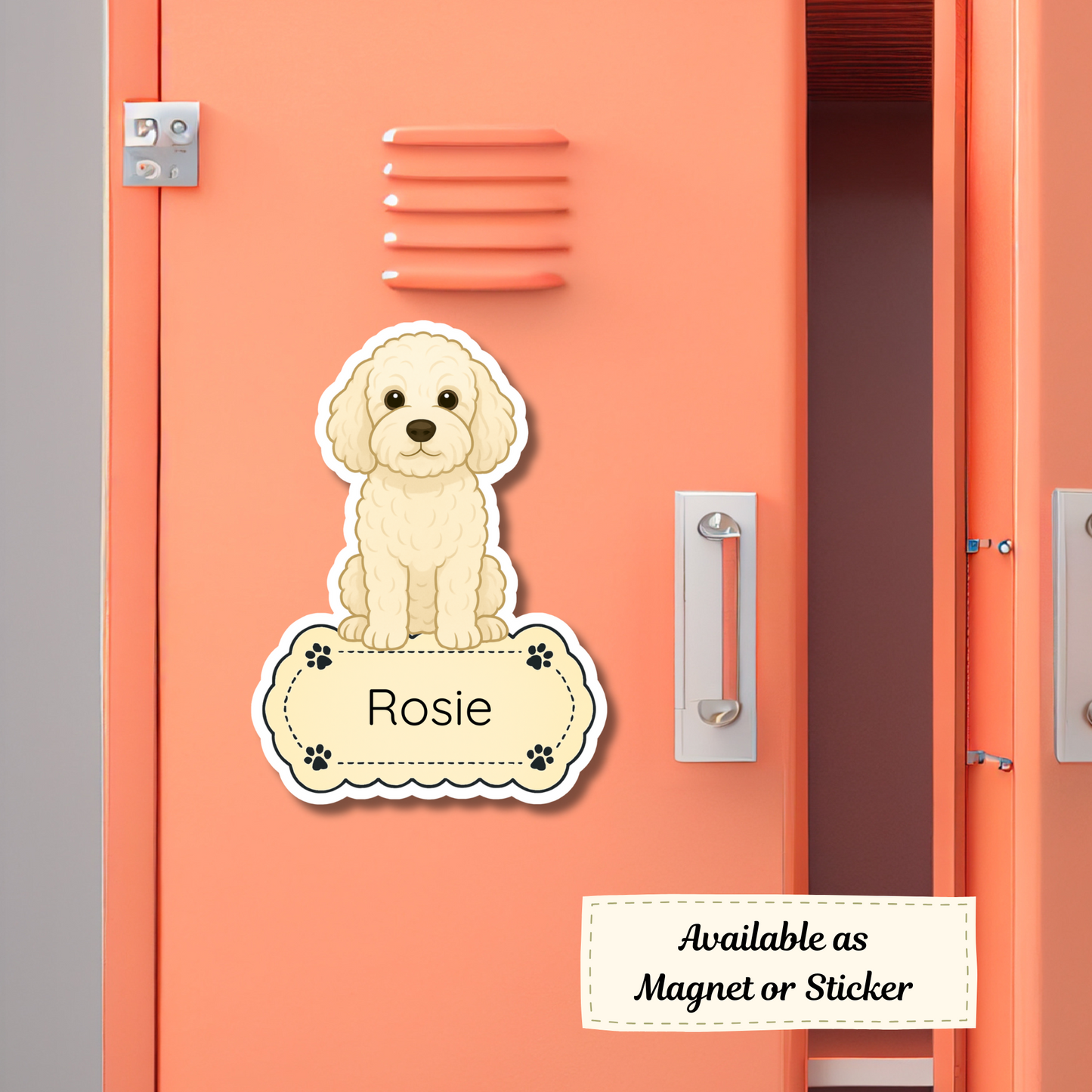 Aimant personnalisé pour chien Cockapoo - Crème | Personnalisable avec le nom de l'animal