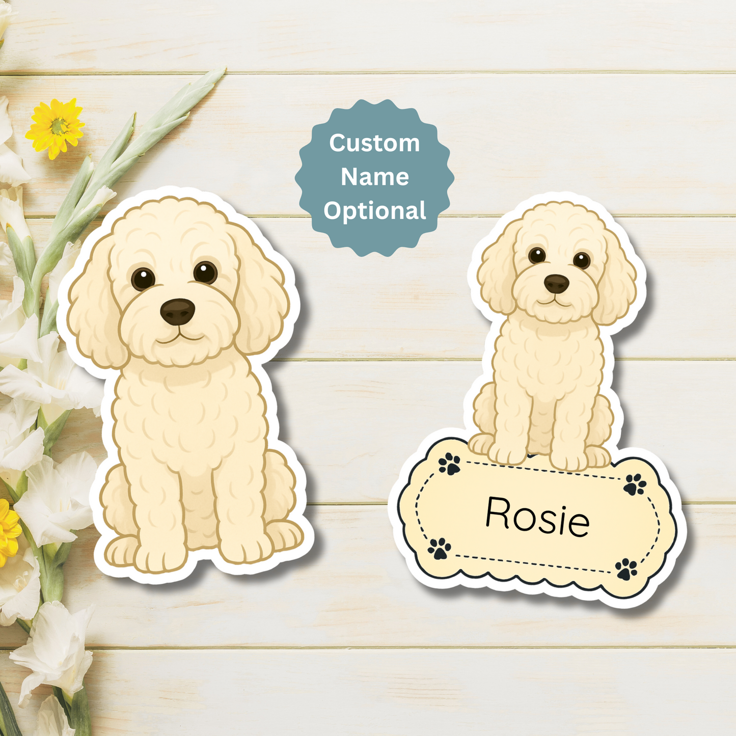 Aimant personnalisé pour chien Cockapoo - Crème | Personnalisable avec le nom de l'animal