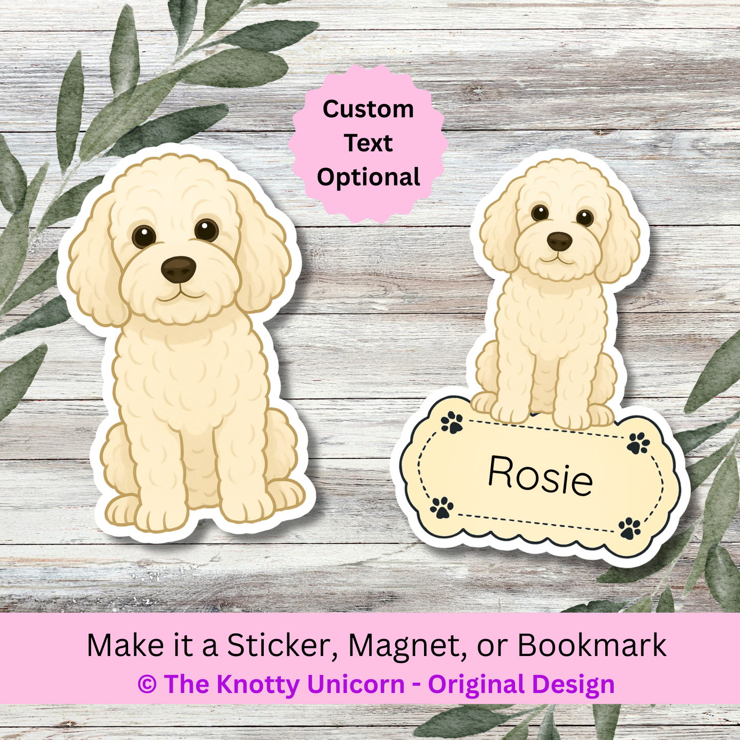 Personalized Cockapoo Dog Sticker - Cream