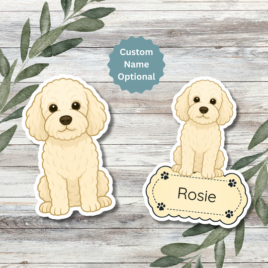 Autocollant personnalisé pour chien Cockapoo - Crème | Personnalisable avec nom