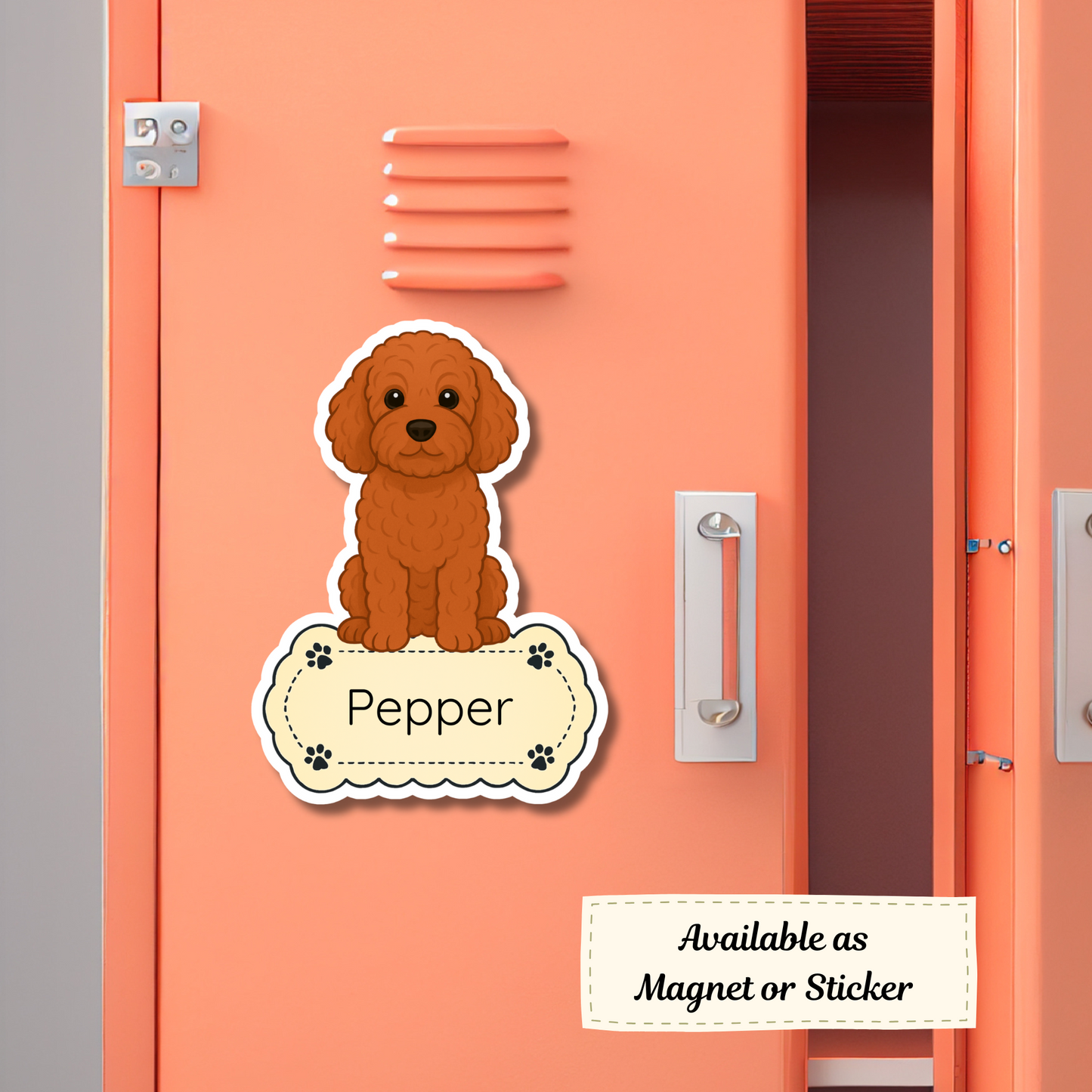 Autocollant personnalisé pour chien Cockapoo - Rouge | Personnalisable avec nom