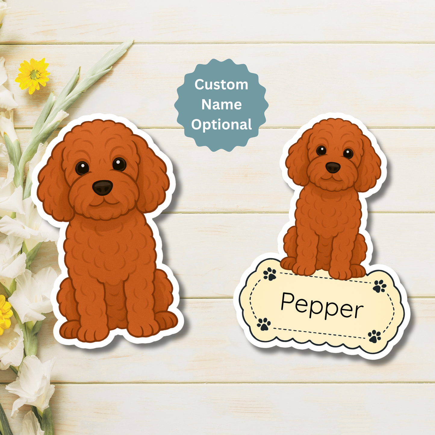 Aimant personnalisé pour chien Cockapoo - Rouge | Personnalisable avec le nom de l'animal