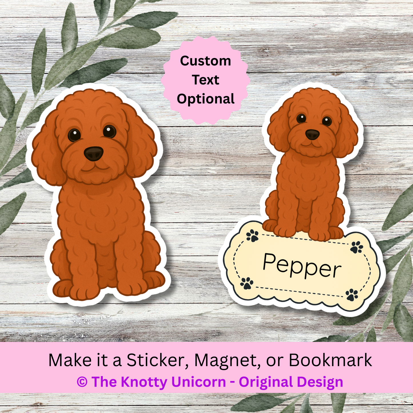 Autocollant personnalisé pour chien Cockapoo - Rouge | Personnalisable avec nom