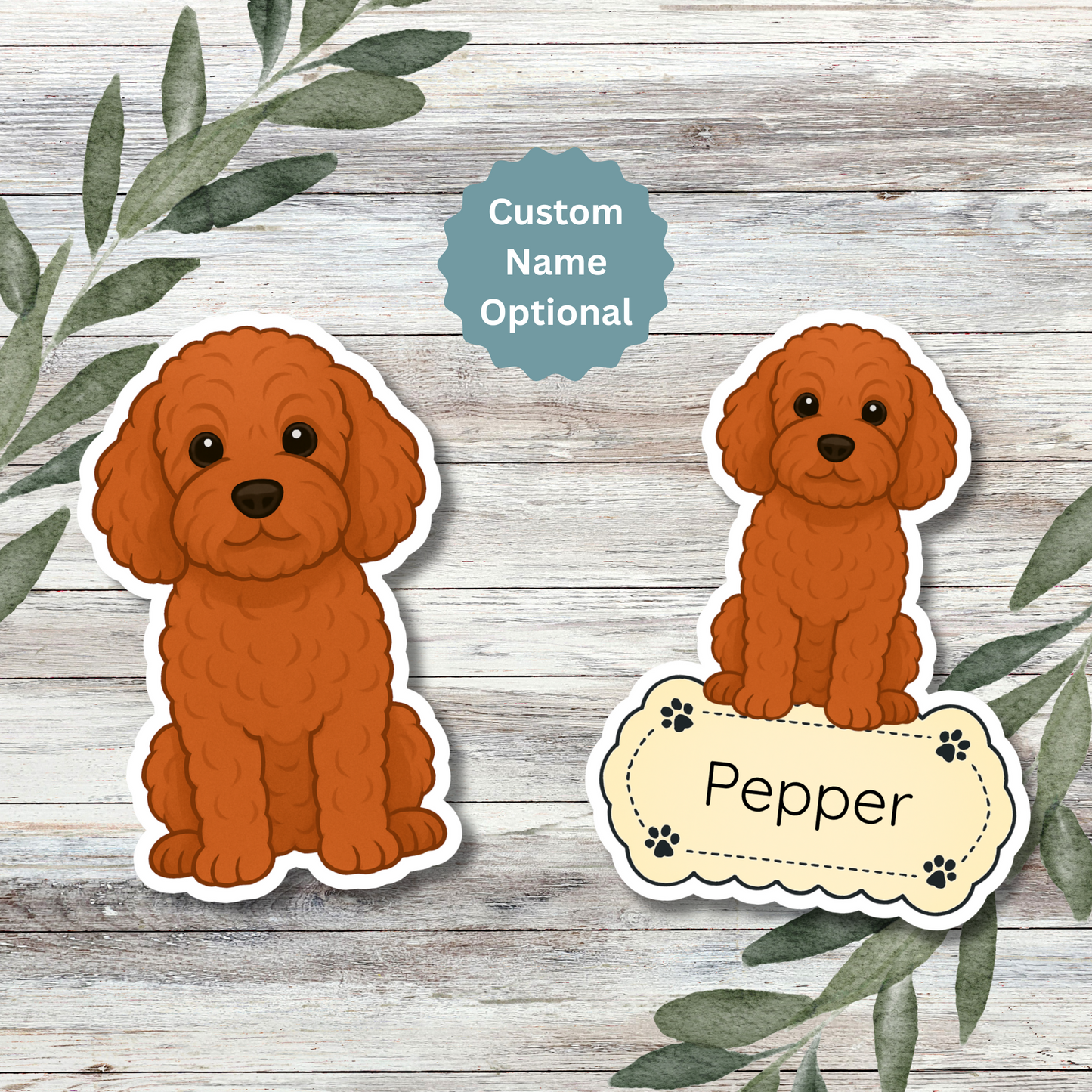 Autocollant personnalisé pour chien Cockapoo - Rouge | Personnalisable avec nom