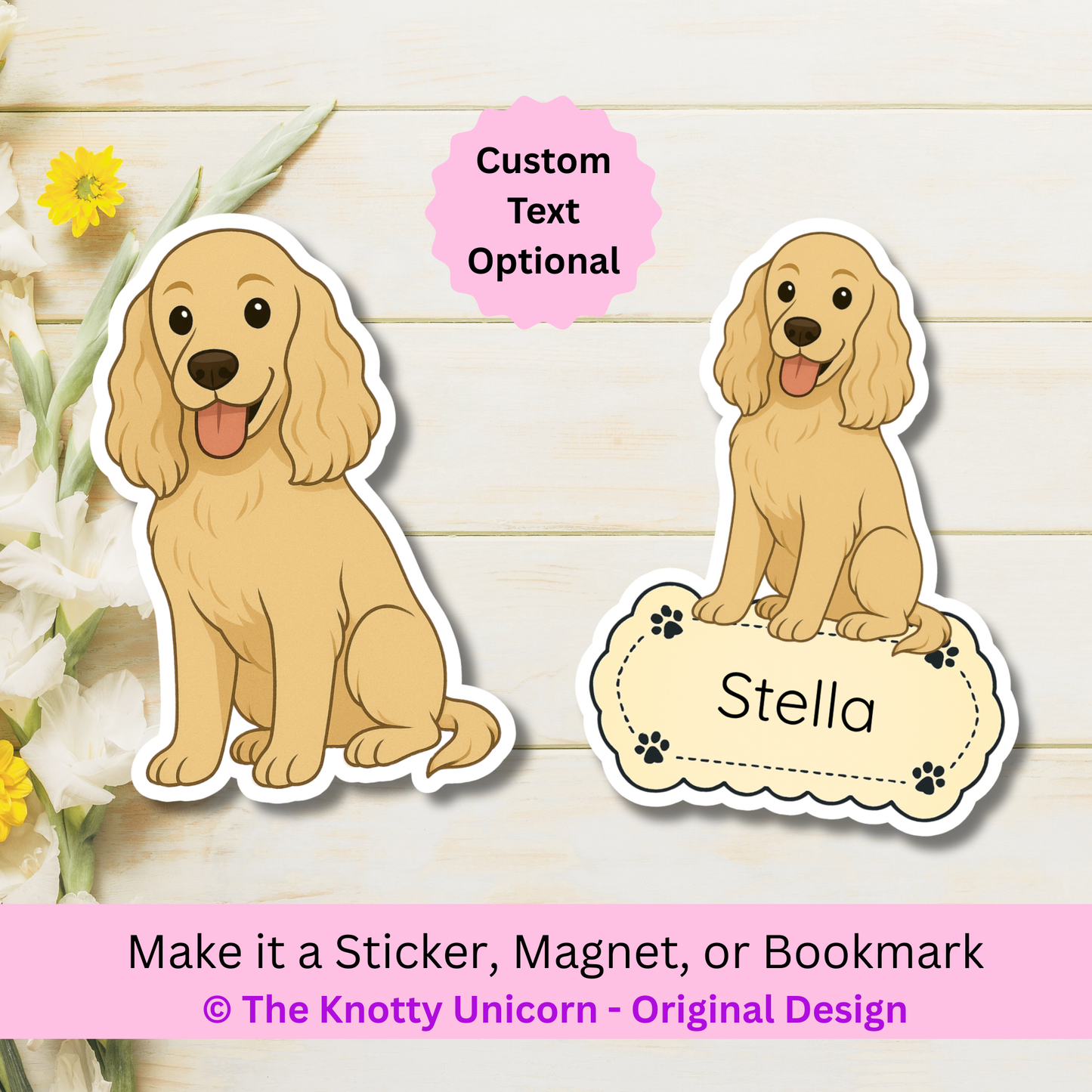 Custom Cocker Spaniel Dog Magnet / Bookmark - Buff