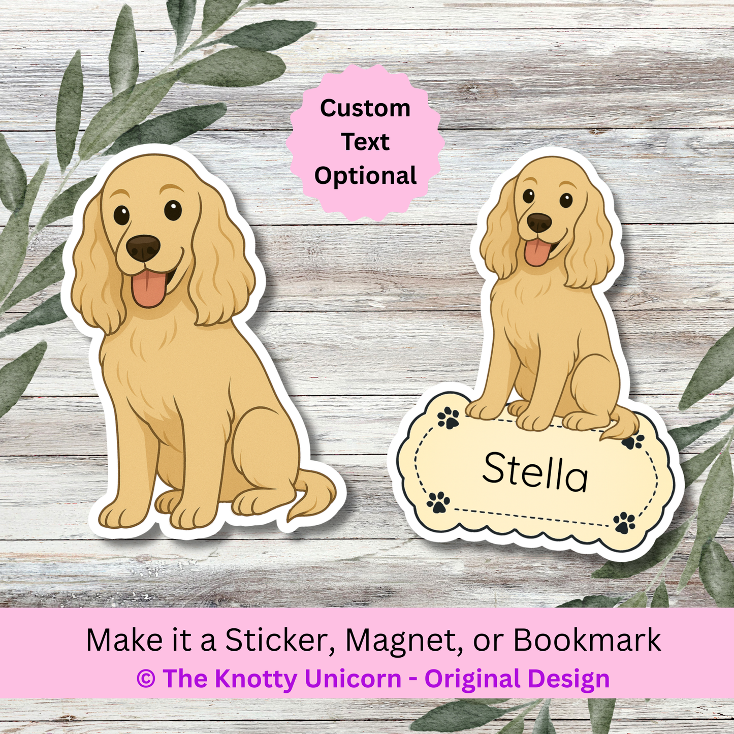 Personalized Cocker Spaniel Dog Sticker - Buff