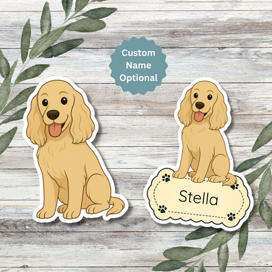 Autocollant personnalisé pour chien Cocker Spaniel - Buff | Personnalisé avec nom