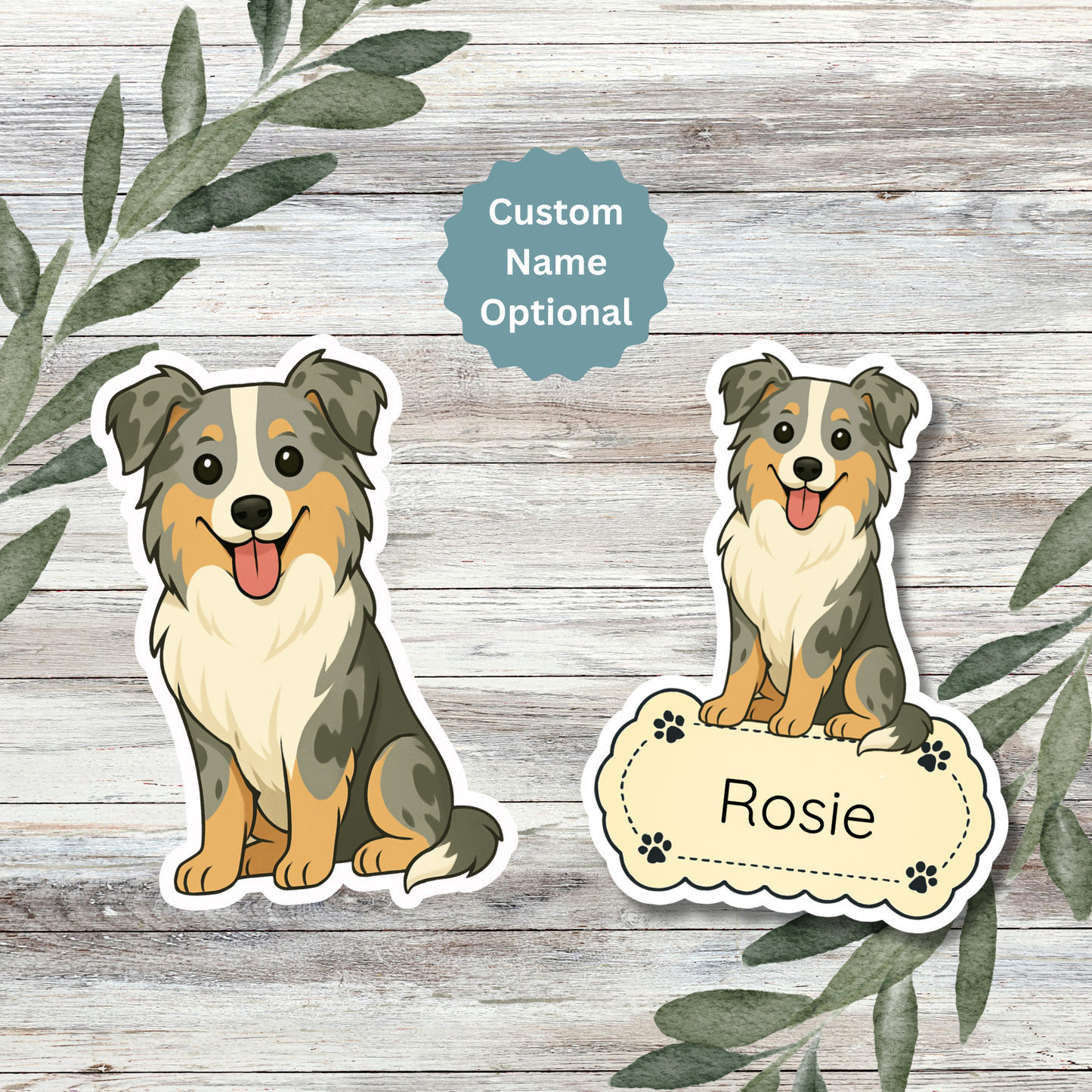 Custom Collie Dog Sticker - Blue Merle | Personalized with Name