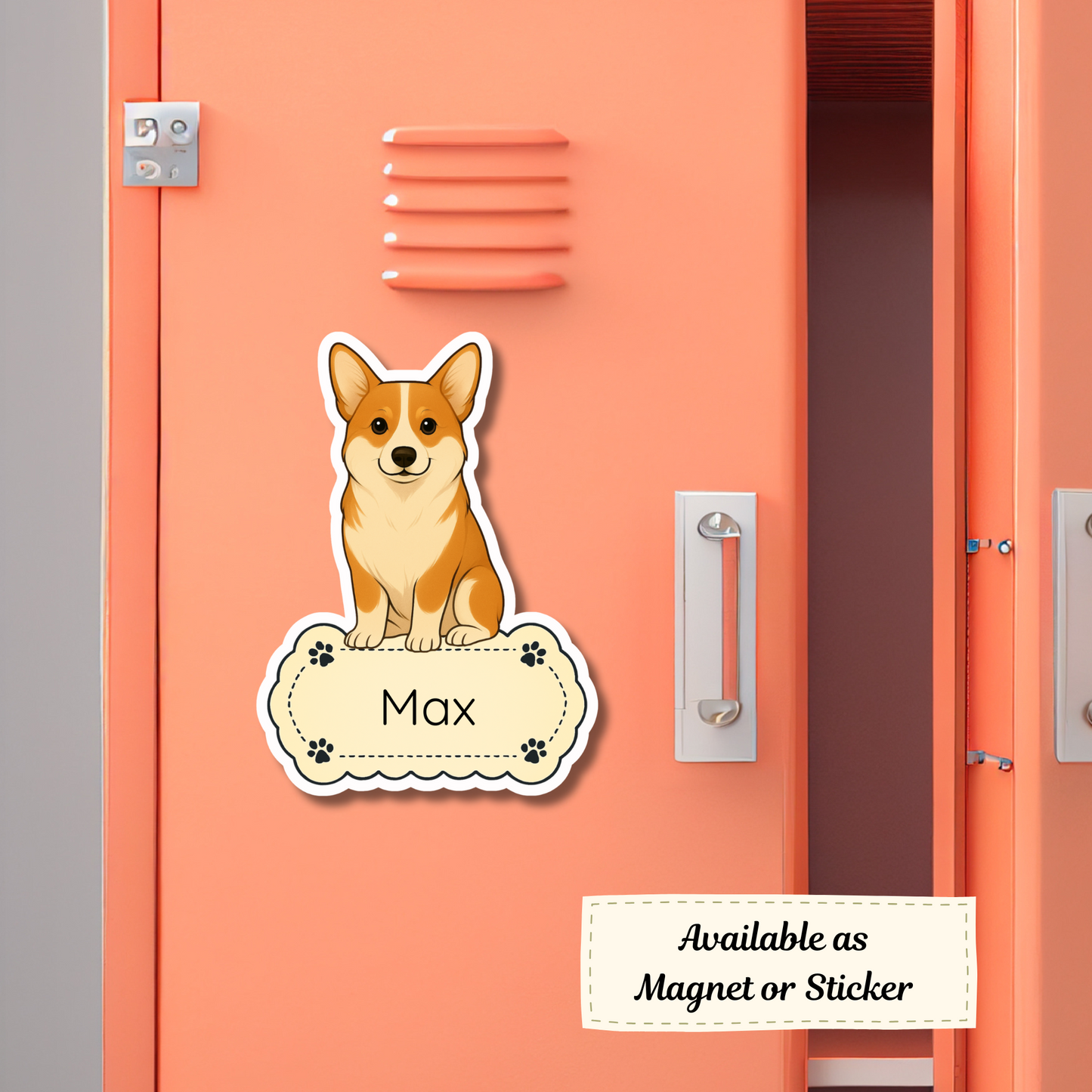 Aimant personnalisé pour chien Pembroke Corgi – Rouge et blanc | Personnalisable avec le nom de l'animal