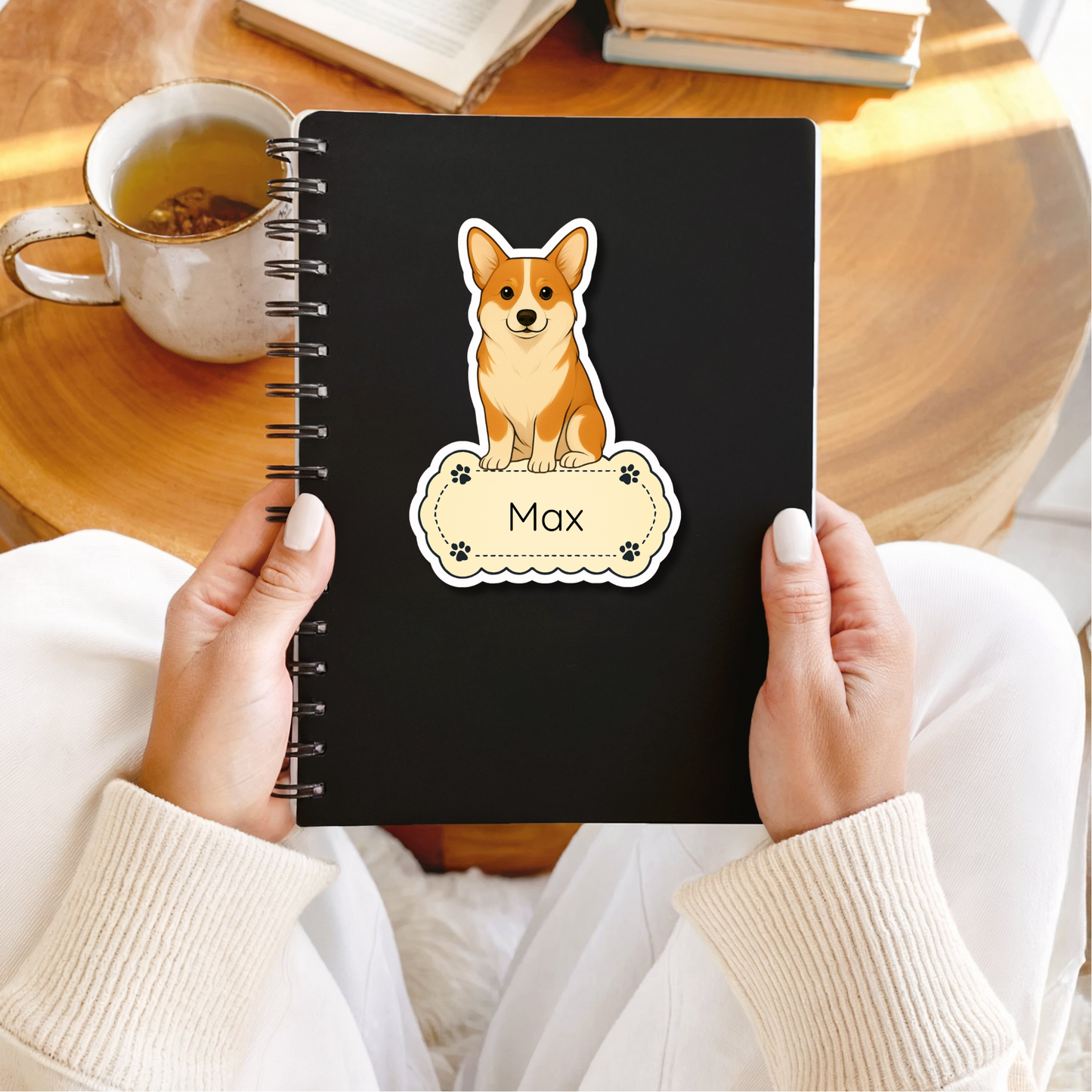 Autocollant personnalisé Pembroke Corgi - Rouge et blanc | Personnalisable avec votre nom