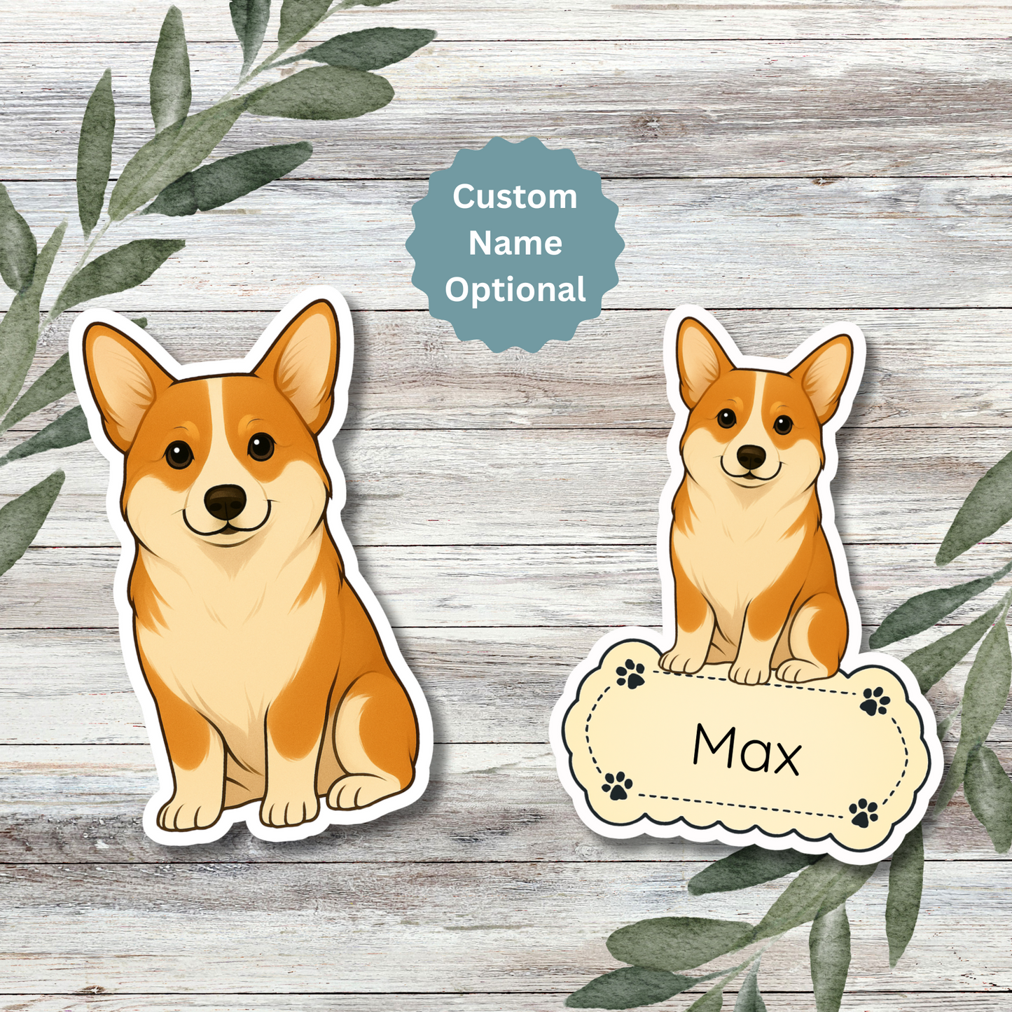 Autocollant personnalisé Pembroke Corgi - Rouge et blanc | Personnalisable avec votre nom