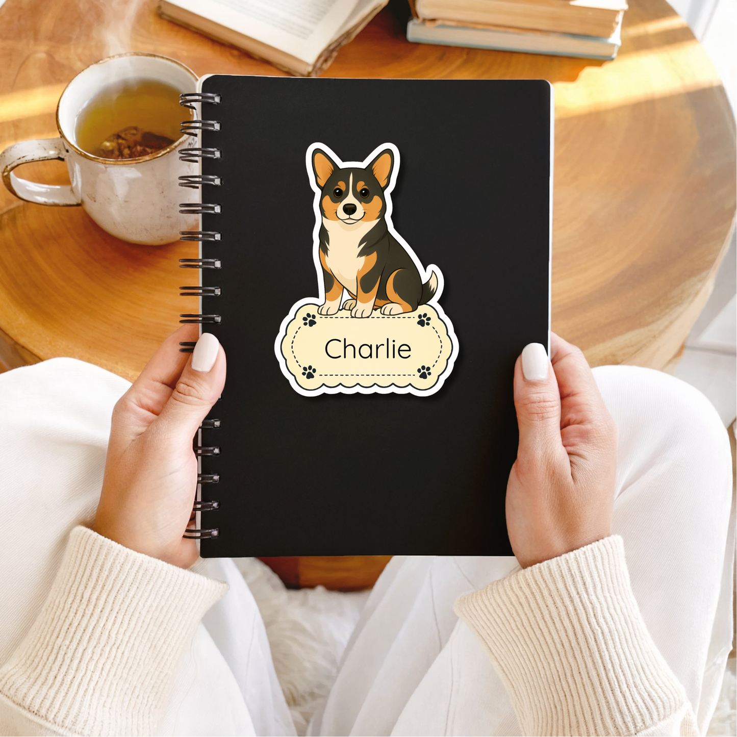 Autocollant personnalisé Pembroke Corgi - Tricolore | Personnalisable avec nom
