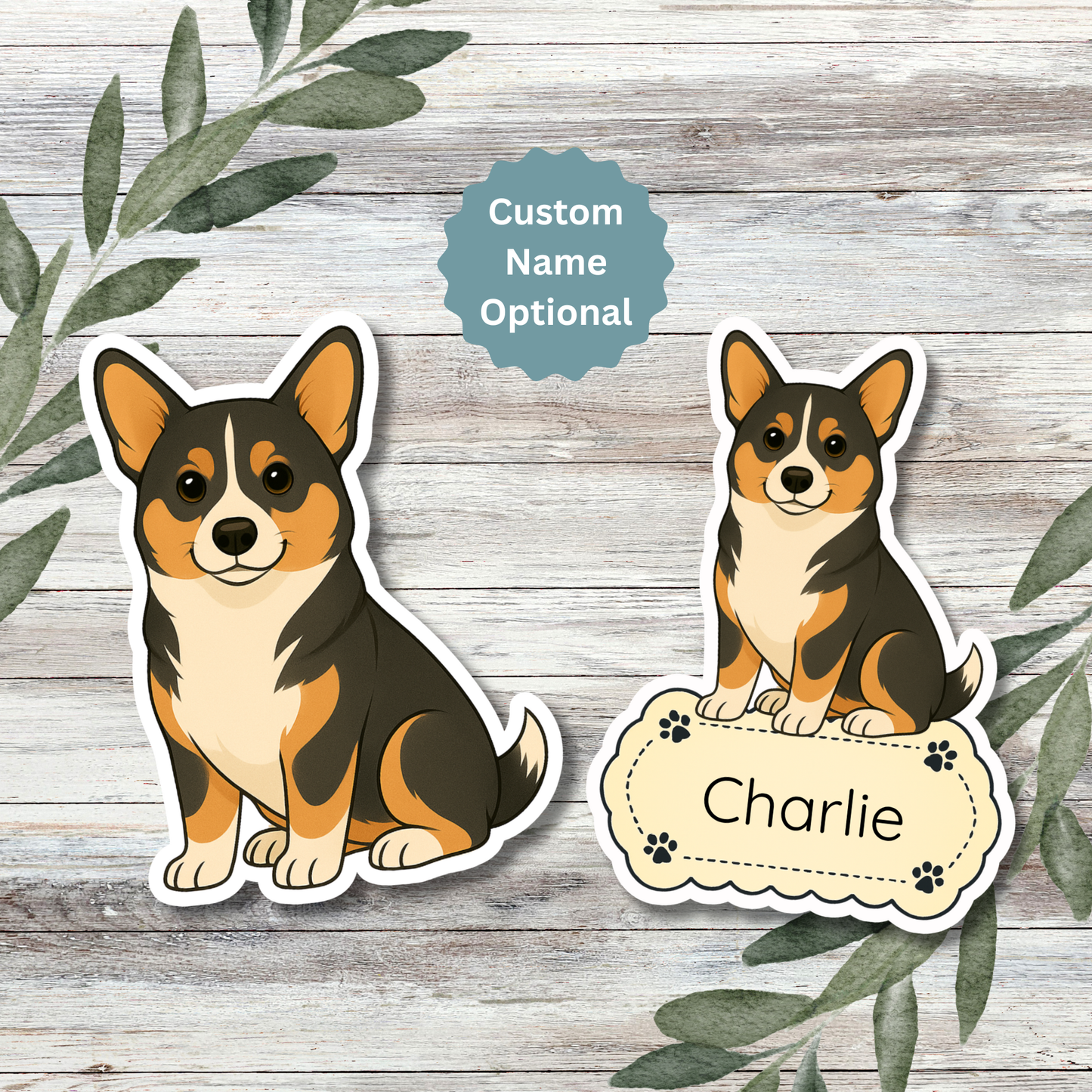 Autocollant personnalisé Pembroke Corgi - Tricolore | Personnalisable avec nom