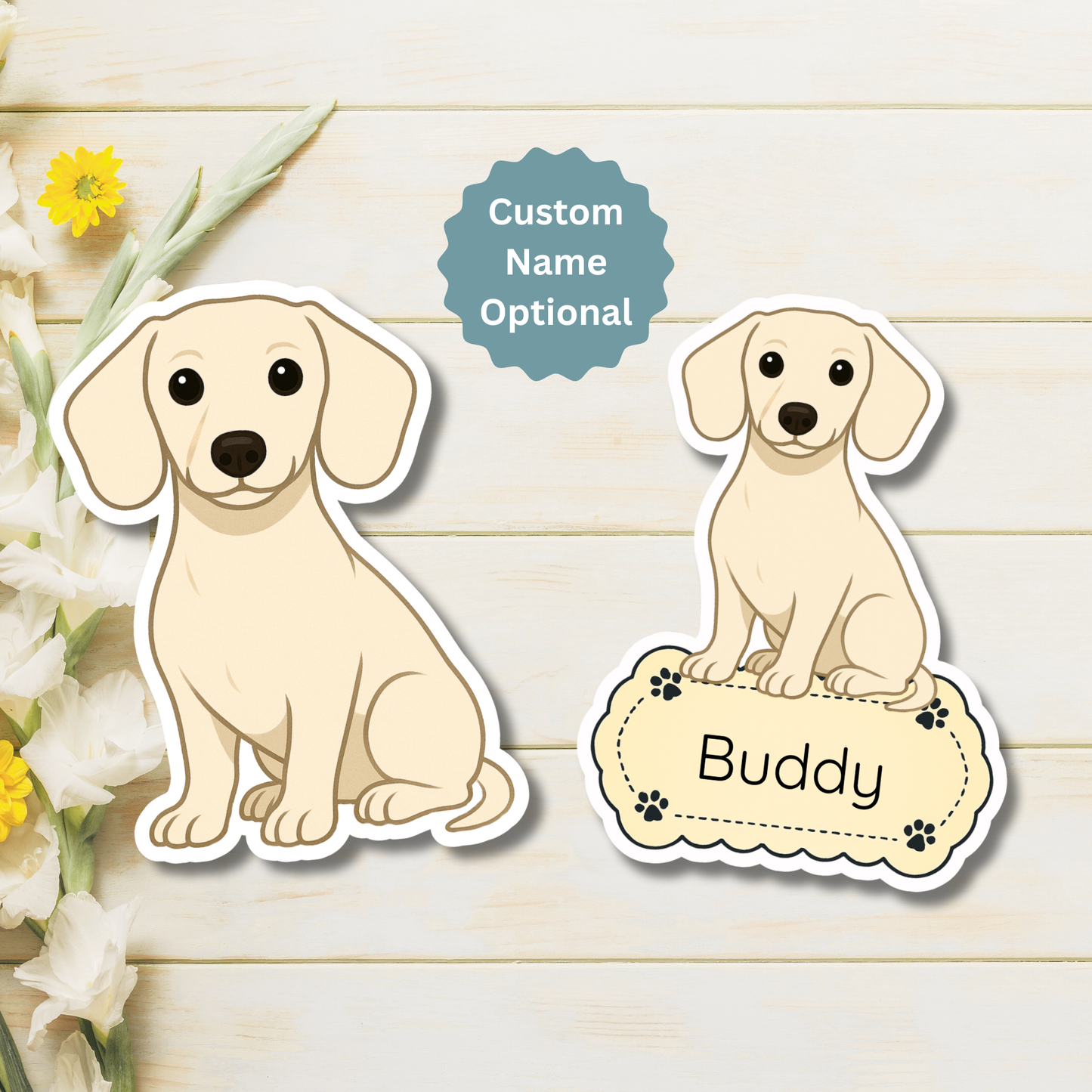 Custom Dachshund Dog Magnet - Cream | Personalized with Pet Name