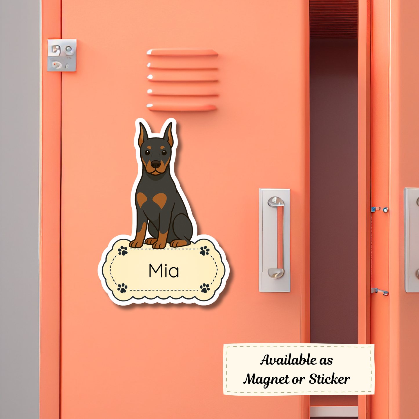Custom Doberman Pinscher Dog Sticker - Cropped Ears Black and Rust | Personalized with Name
