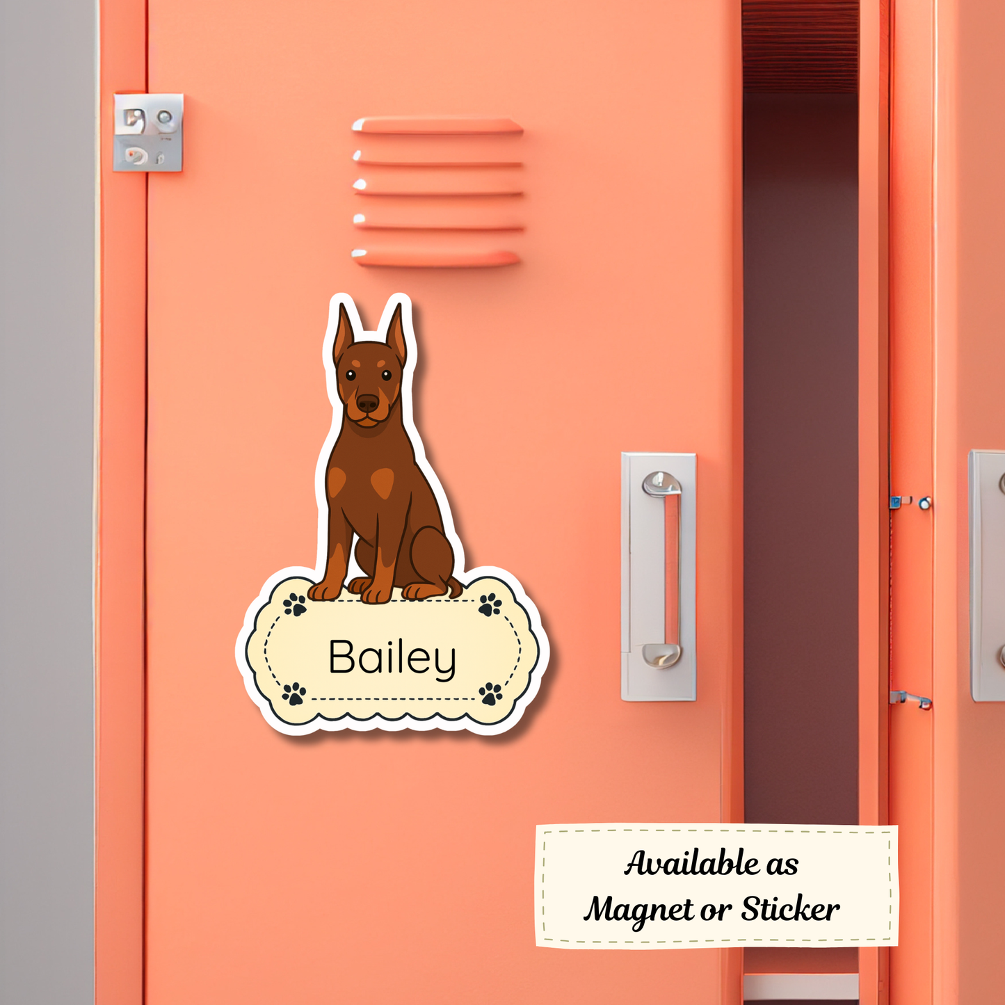 Custom Doberman Pinscher Dog Sticker - Cropped Ears Red and Rust | Personalized with Name