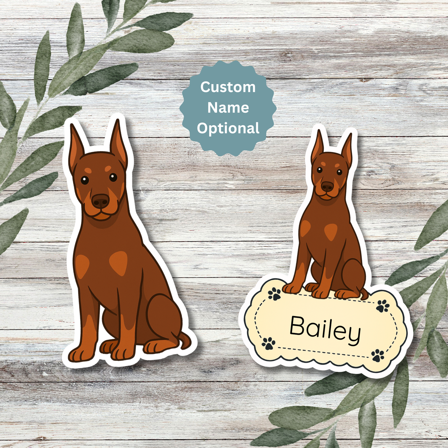 Custom Doberman Pinscher Dog Sticker - Cropped Ears Red and Rust | Personalized with Name