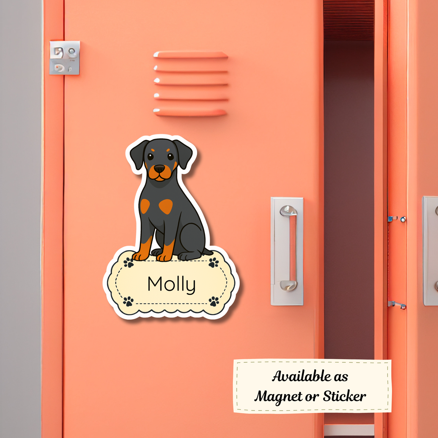 Custom Doberman Pinscher Dog Sticker - Natural Ears Black and Rust | Personalized with Name